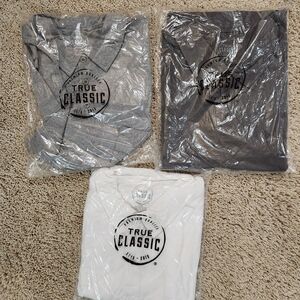 Three True Classic Men's Polo Shirts - Gray, Dark Gray, and White